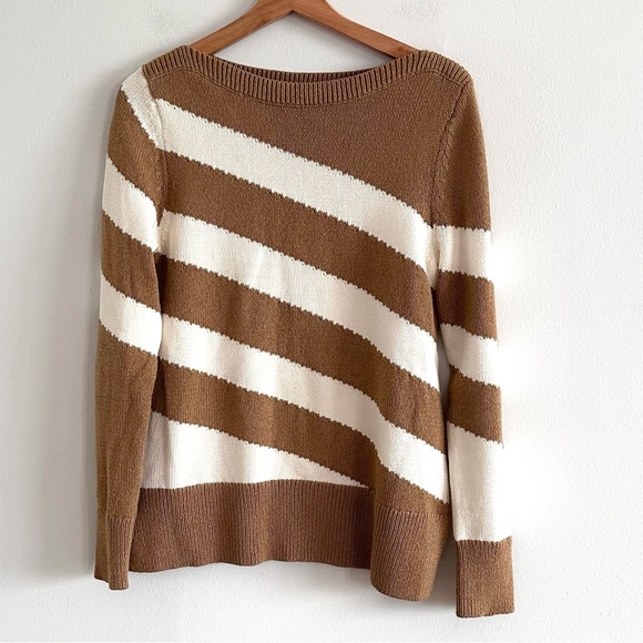 Ann Taylor Sweaters - Ann Taylor cotton blend boat neck striped neutral sweater Large
